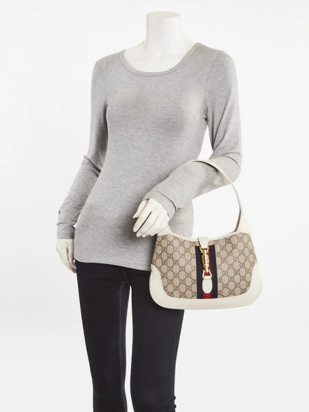 Gucci Beige/White GG Supreme Canvas Jackie 1961 Small Shoulder Bag